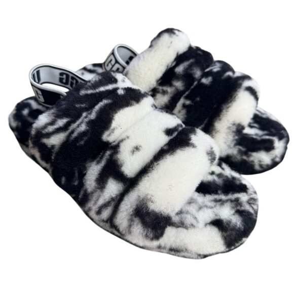 UGG Women's Size 7 Black & White Fluffy Oh Yeah Slippers With Elastic Strap - Picture 4 of 10